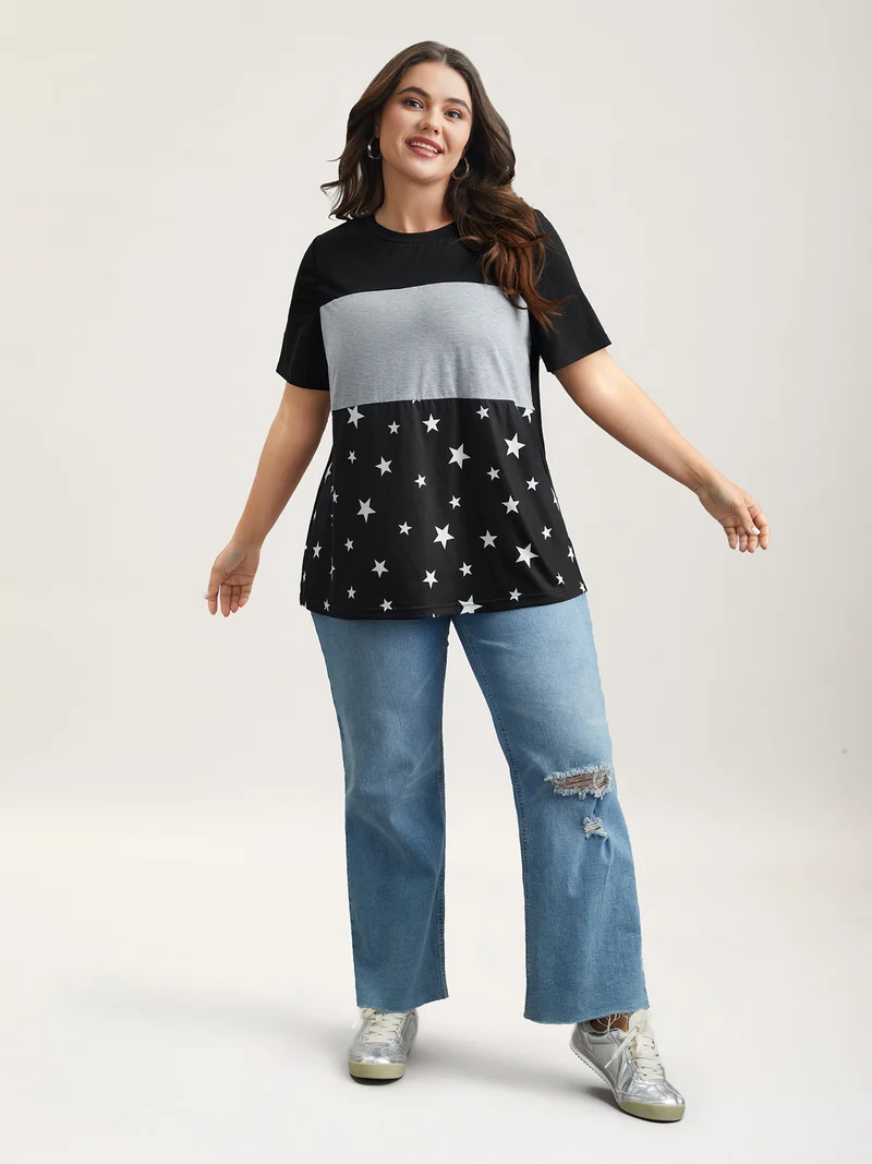 Starry Color-Block Stretchy T-Shirt