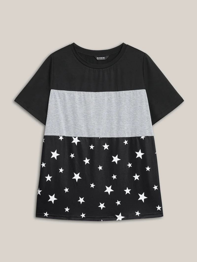 Starry Color-Block Stretchy T-Shirt