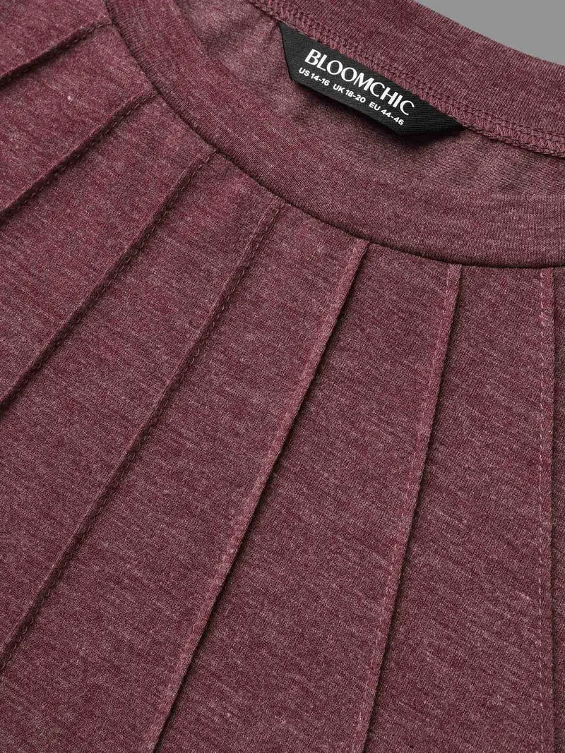 Floral Plicated Detail Heather Stretchy T-Shirt