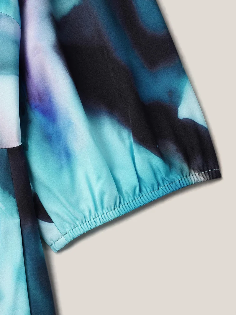 Tie-Dye Placket V-Neck Midi Dress