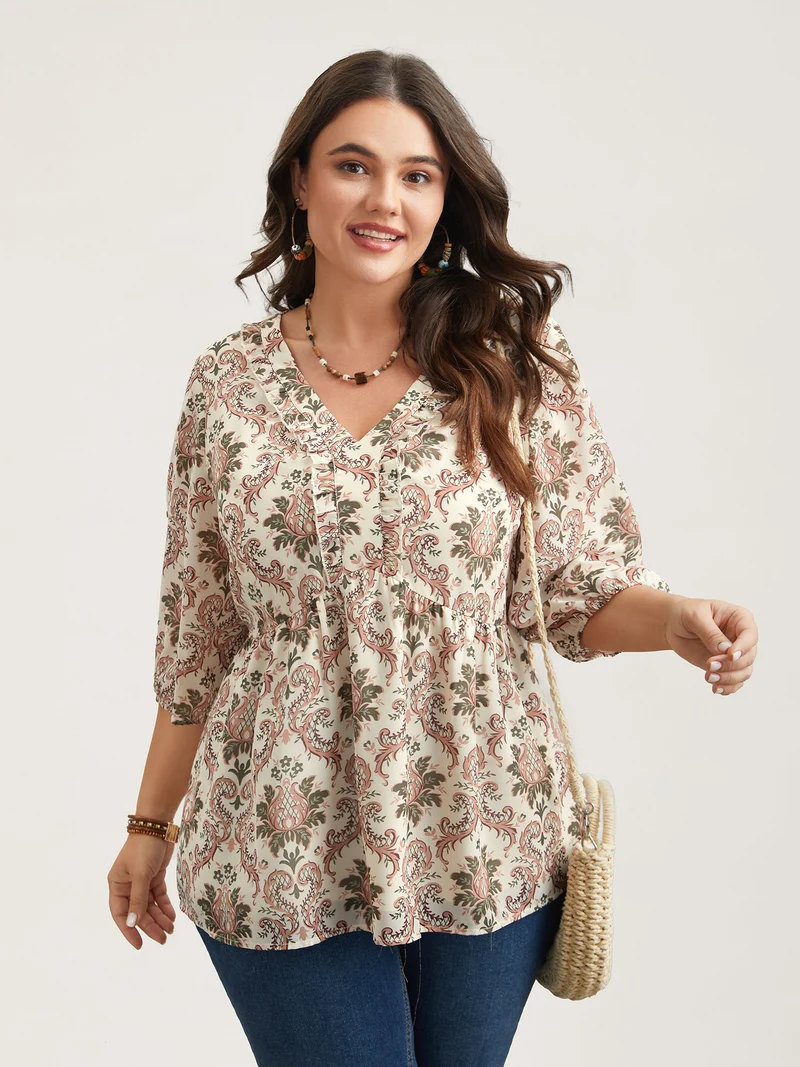 Ornate Print Stretchy Waist Lined Shirt