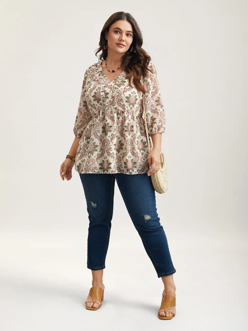 Ornate Print Stretchy Waist Lined Shirt