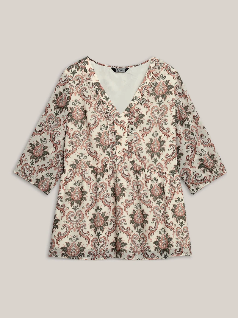 Ornate Print Stretchy Waist Lined Shirt