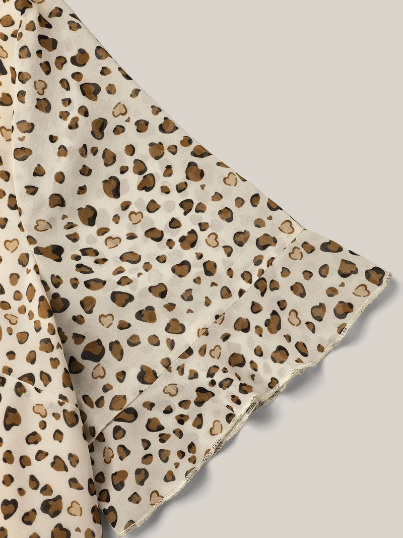 Polka Dot Print Ruffled V-Neck Layered Shirt