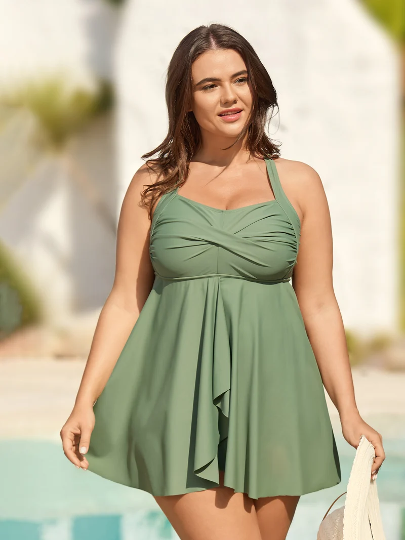 Twist-Front Flared Hem One-Piece Swimsuit