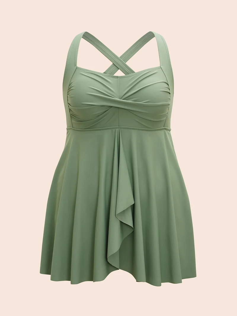 Twist-Front Flared Hem One-Piece Swimsuit