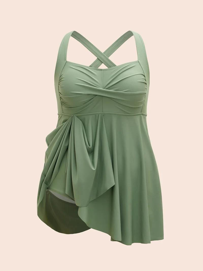 Twist-Front Flared Hem One-Piece Swimsuit