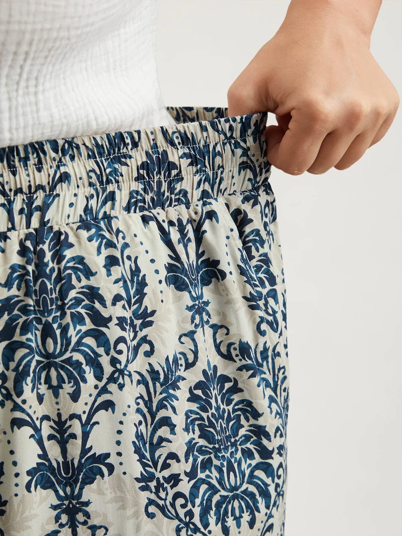 Damask Print Tassel Straight-Leg Pants