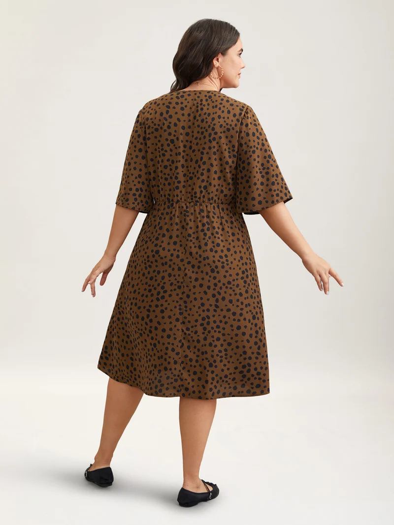 Leopard Print Button Placket Midi Dress