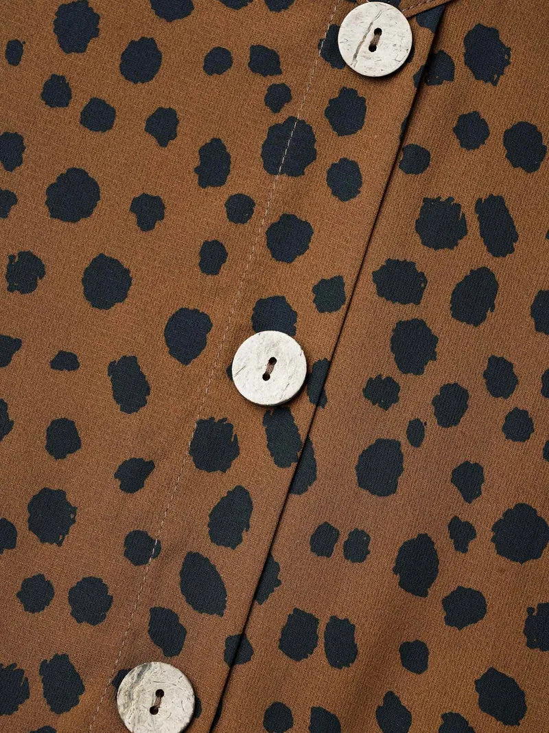 Leopard Print Button Placket Midi Dress