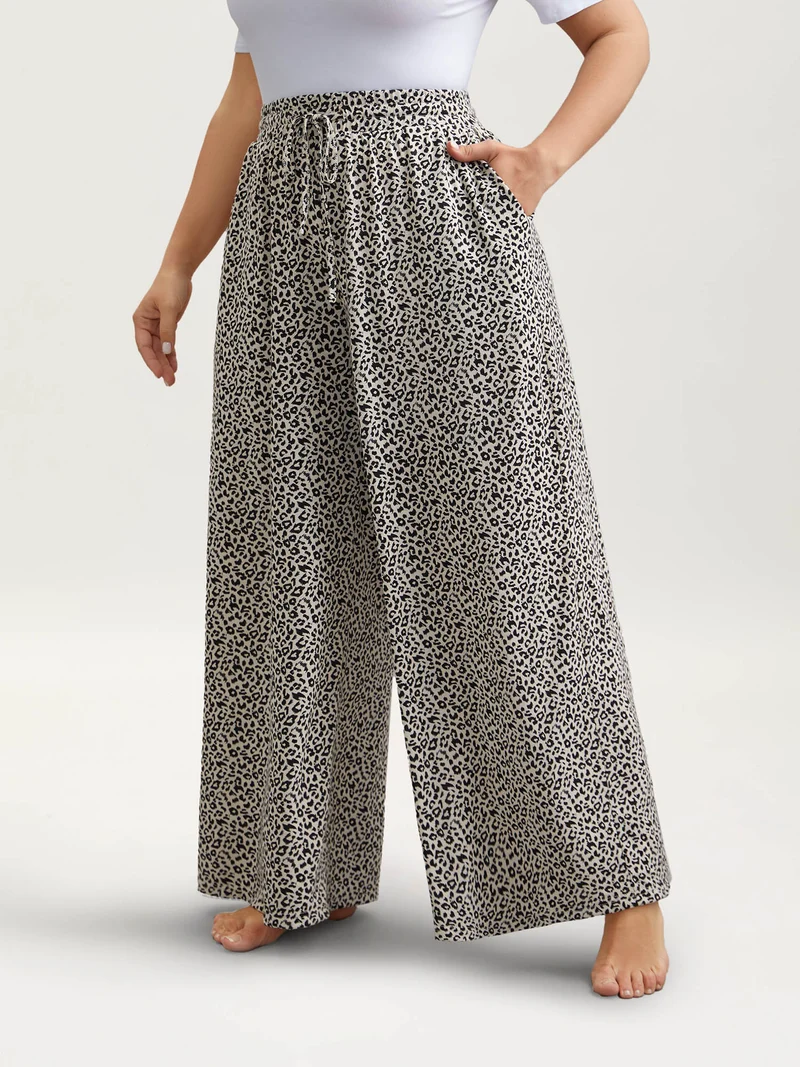 Leopard Print Waist-Drawstring Lounge Bottoms
