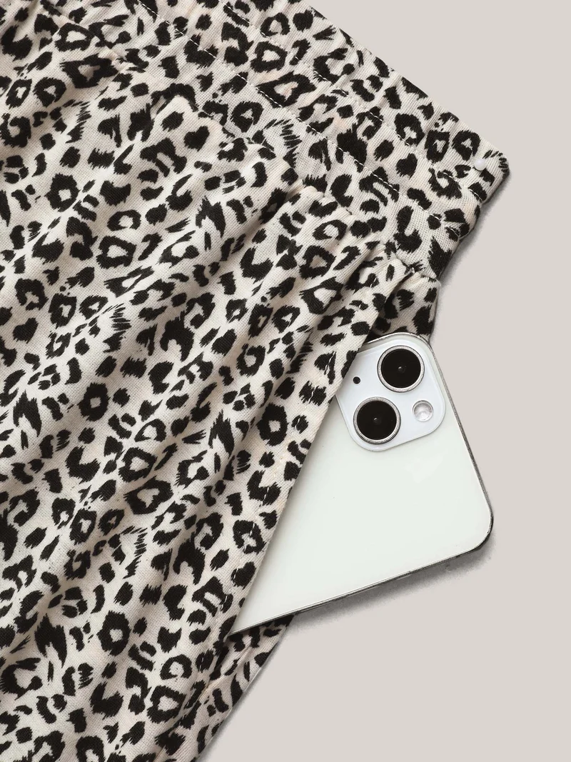 Leopard Print Waist-Drawstring Lounge Bottoms