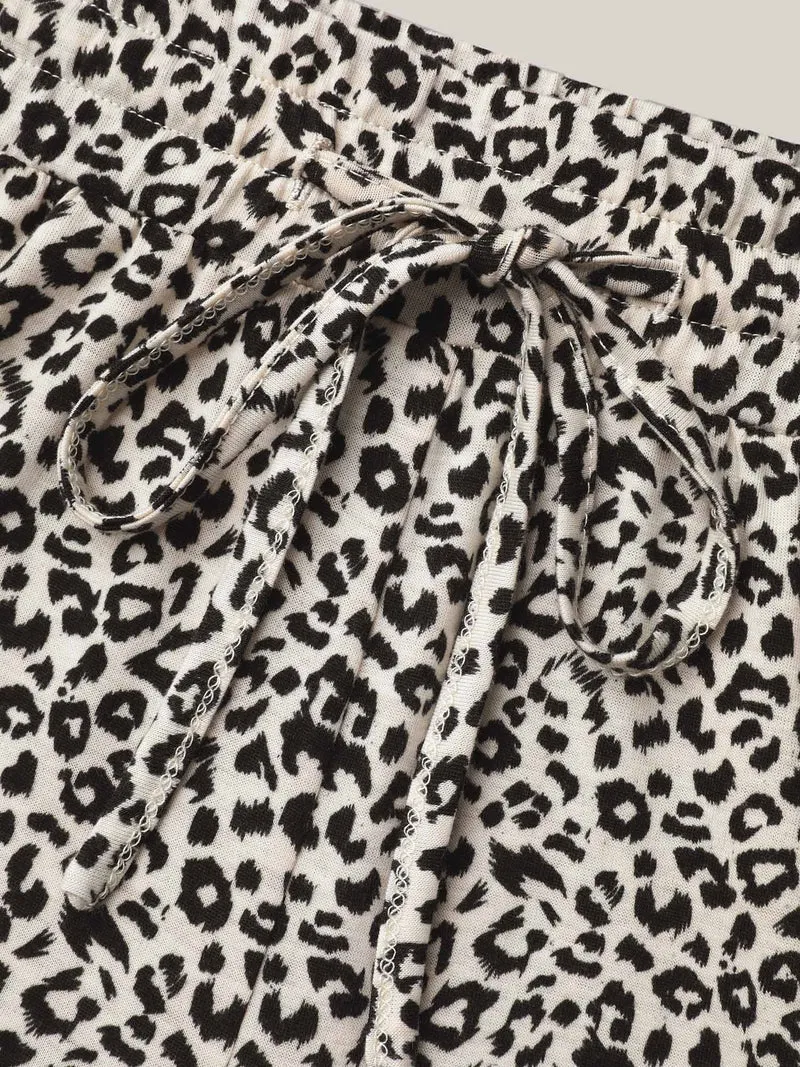 Leopard Print Waist-Drawstring Lounge Bottoms