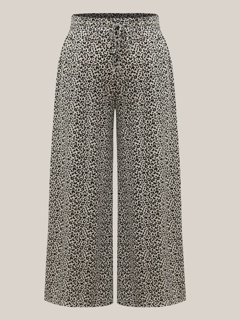 Leopard Print Waist-Drawstring Lounge Bottoms