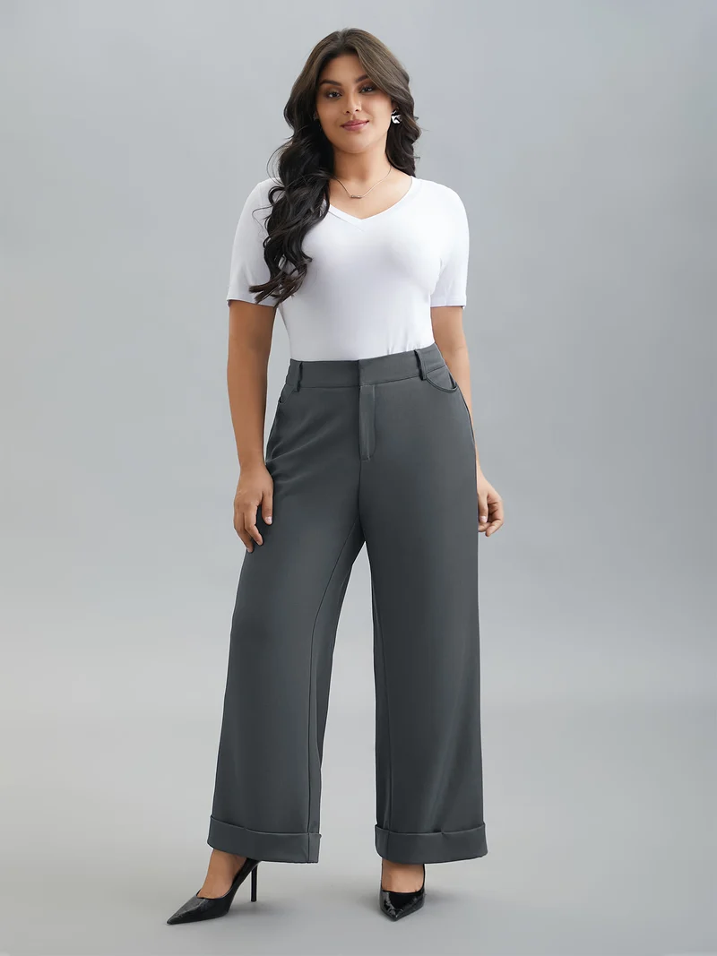 Stretchy-Waist Roll Hem Pants