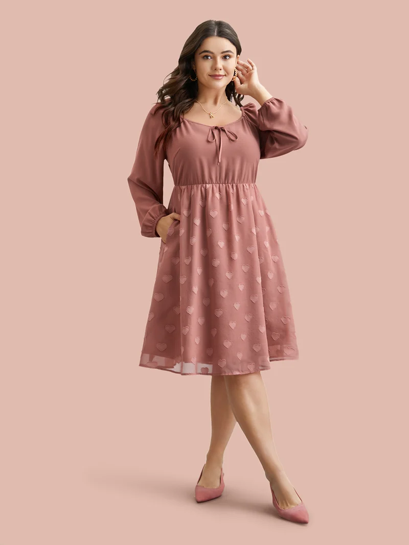 Neck-Tie Heart Pattern Gathered Dress