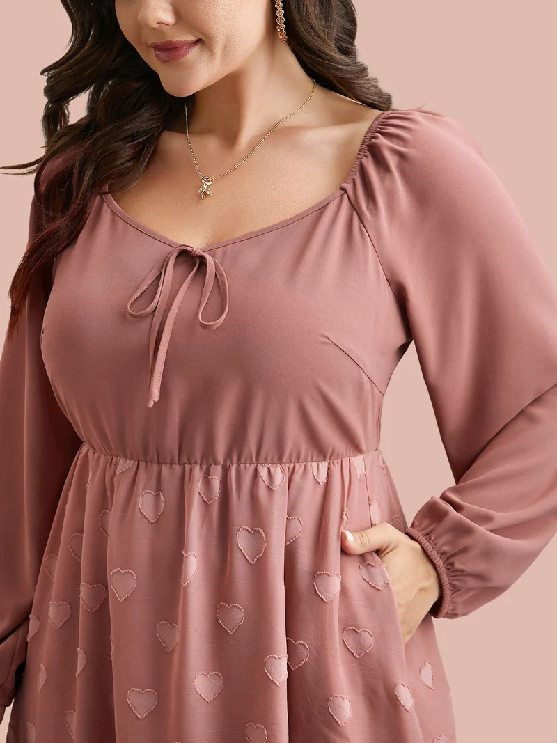 Neck-Tie Heart Pattern Gathered Dress