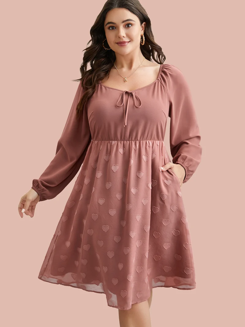 Neck-Tie Heart Pattern Gathered Dress