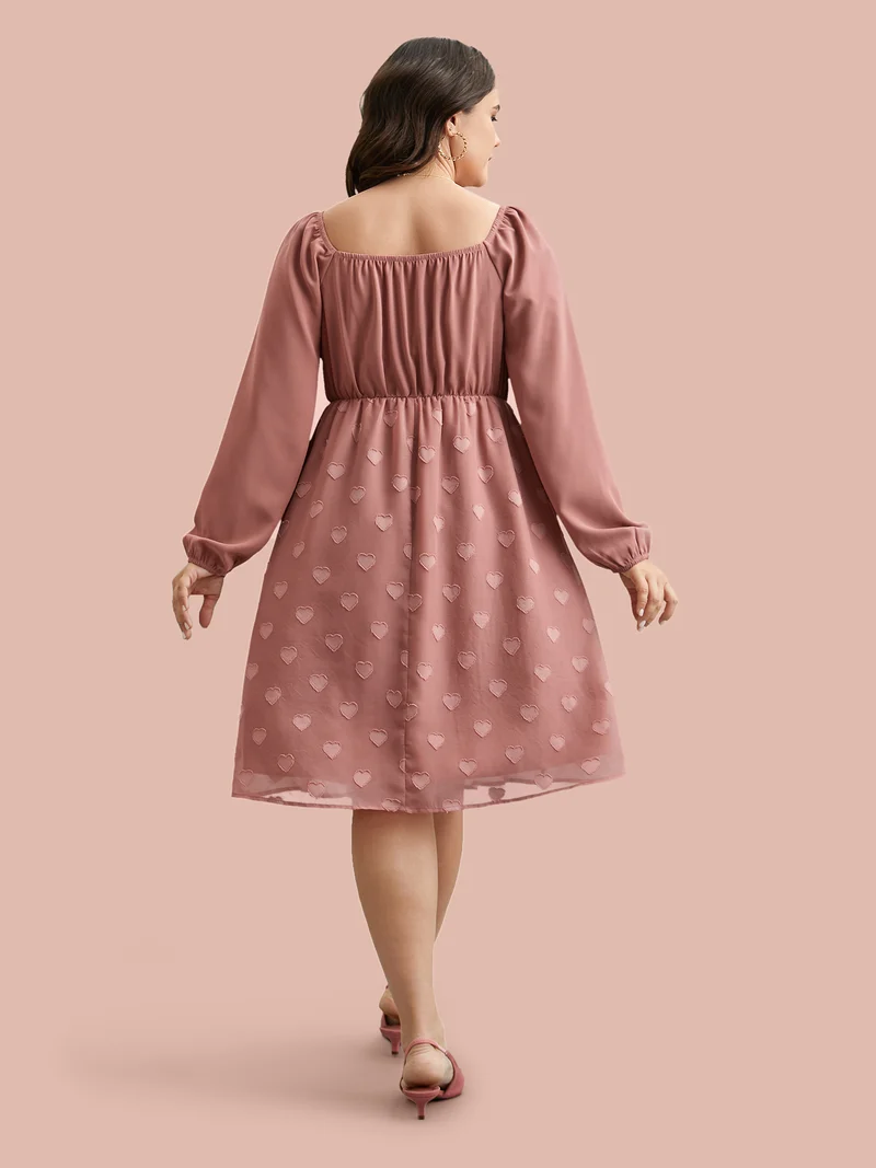 Neck-Tie Heart Pattern Gathered Dress