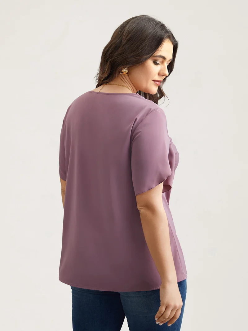 Lace V-Neck Petal Sleeve Shirt