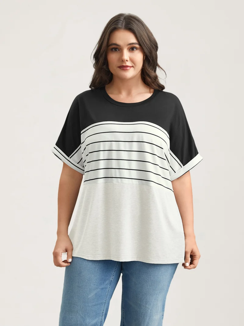 Color-Block Stretchy Stripes T-Shirt