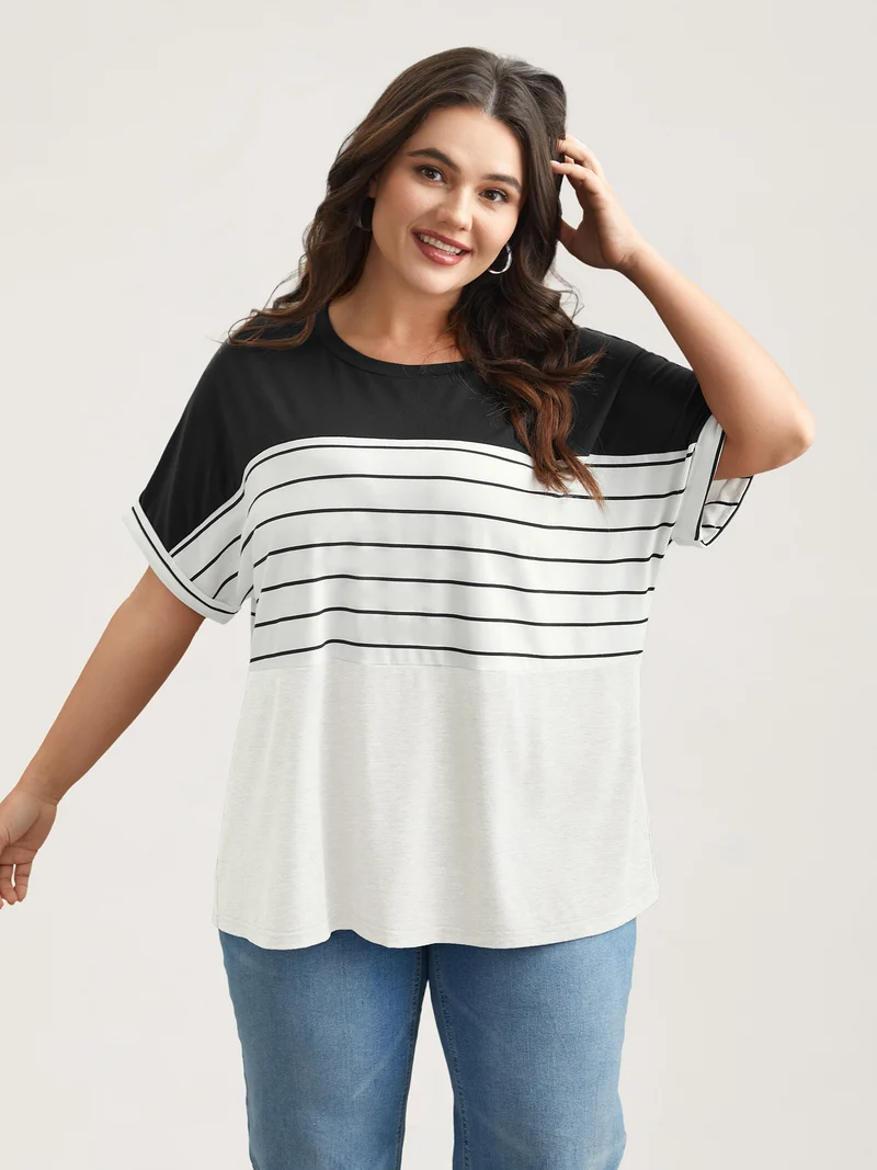 Color-Block Stretchy Stripes T-Shirt