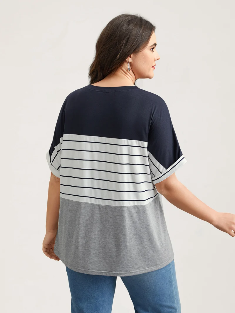 Color-Block Stretchy Stripes T-Shirt