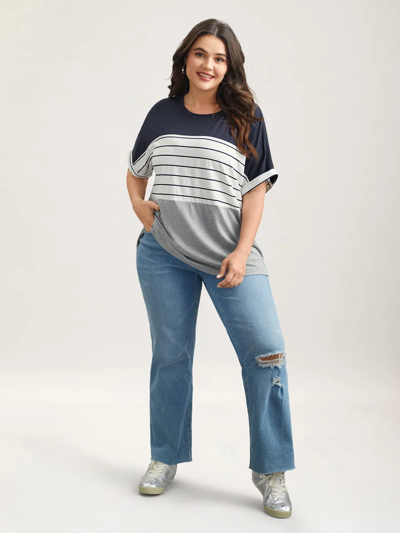 Color-Block Stretchy Stripes T-Shirt