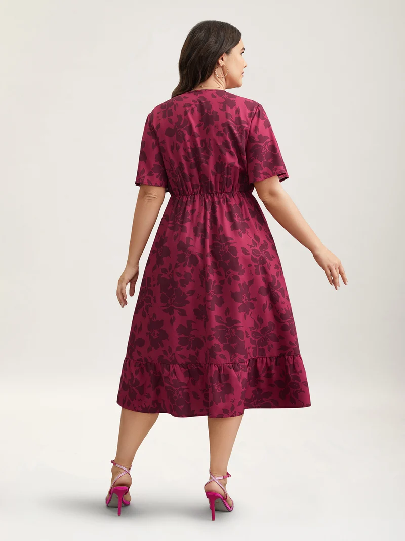 Romantic Flower Print Pockets Midi Dress