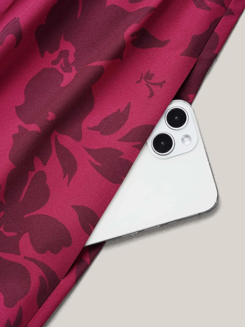 Romantic Flower Print Pockets Midi Dress