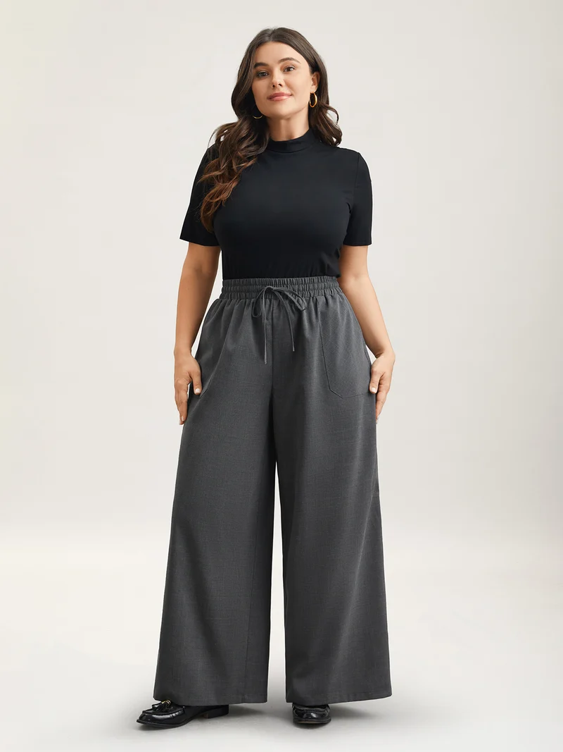 Waist Drawstring Plaid Wide Leg Pants