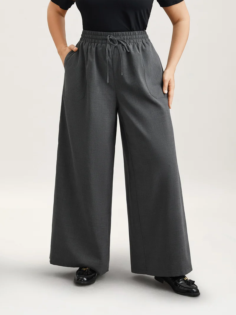 Waist Drawstring Plaid Wide Leg Pants