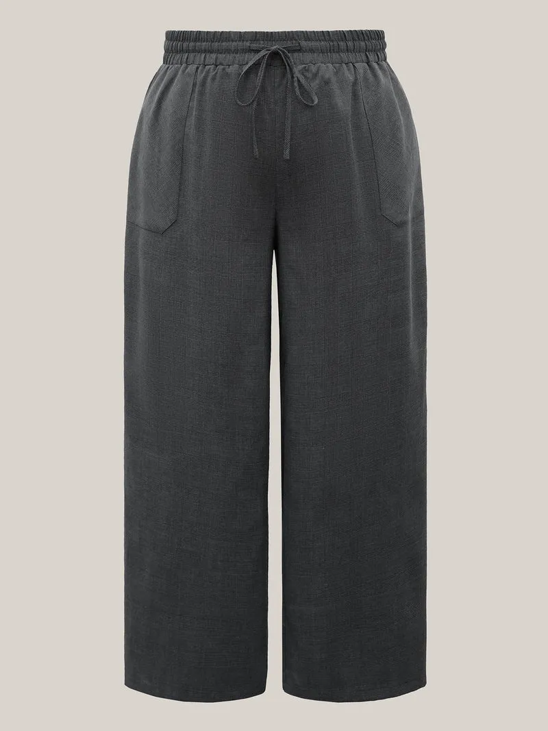 Waist Drawstring Plaid Wide Leg Pants
