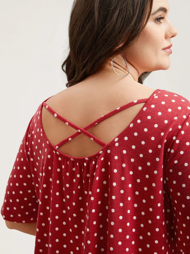 Polka Dot Back-Tie Flared Sleeve T-Shirt