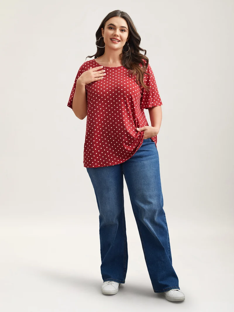 Polka Dot Back-Tie Flared Sleeve T-Shirt