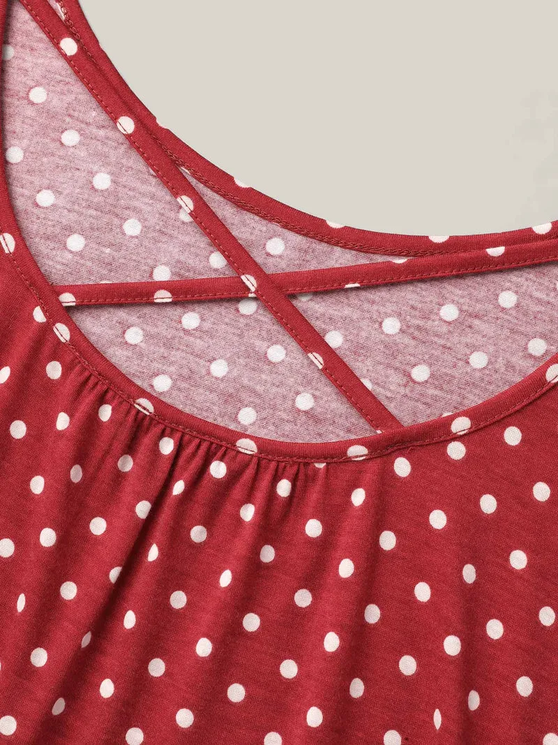 Polka Dot Back-Tie Flared Sleeve T-Shirt