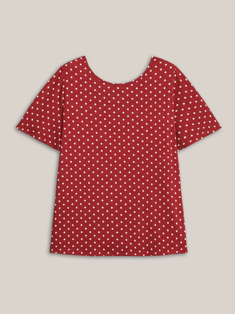 Polka Dot Back-Tie Flared Sleeve T-Shirt