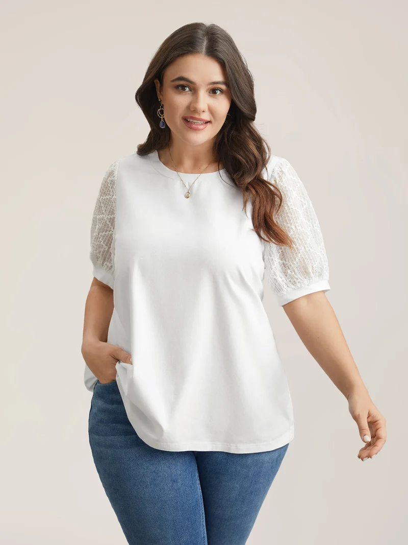 Textured Bubble Lantern Sleeve T-Shirt