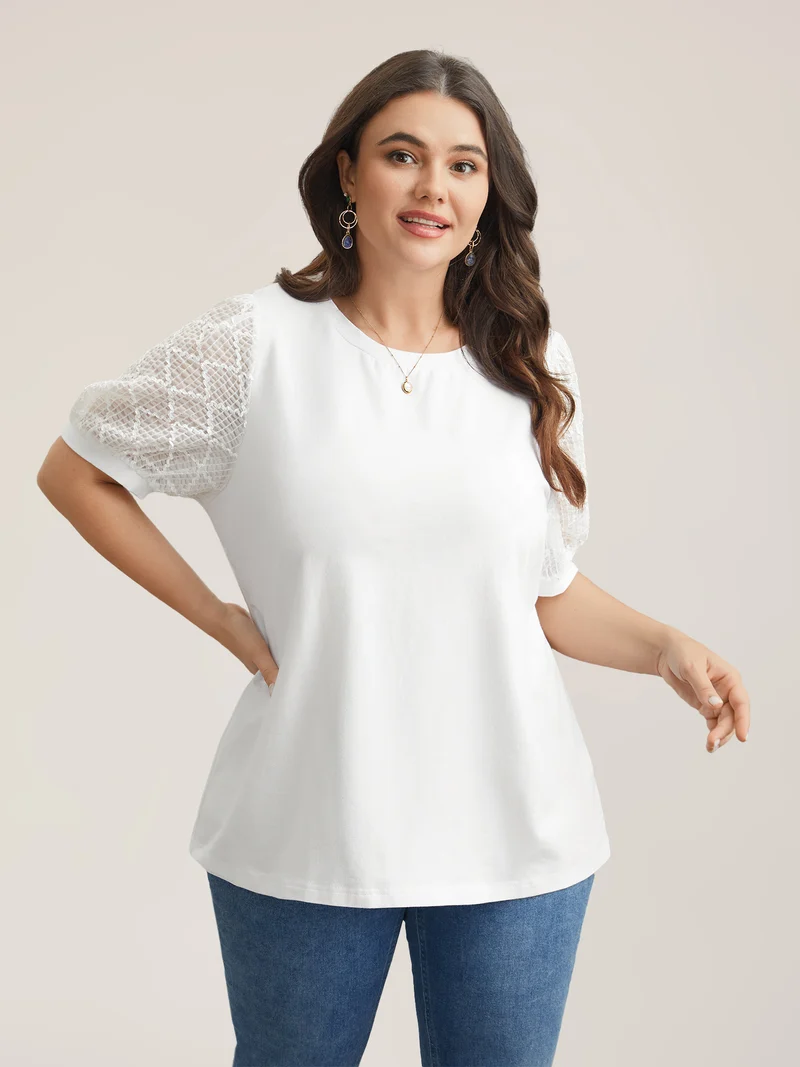 Textured Bubble Lantern Sleeve T-Shirt