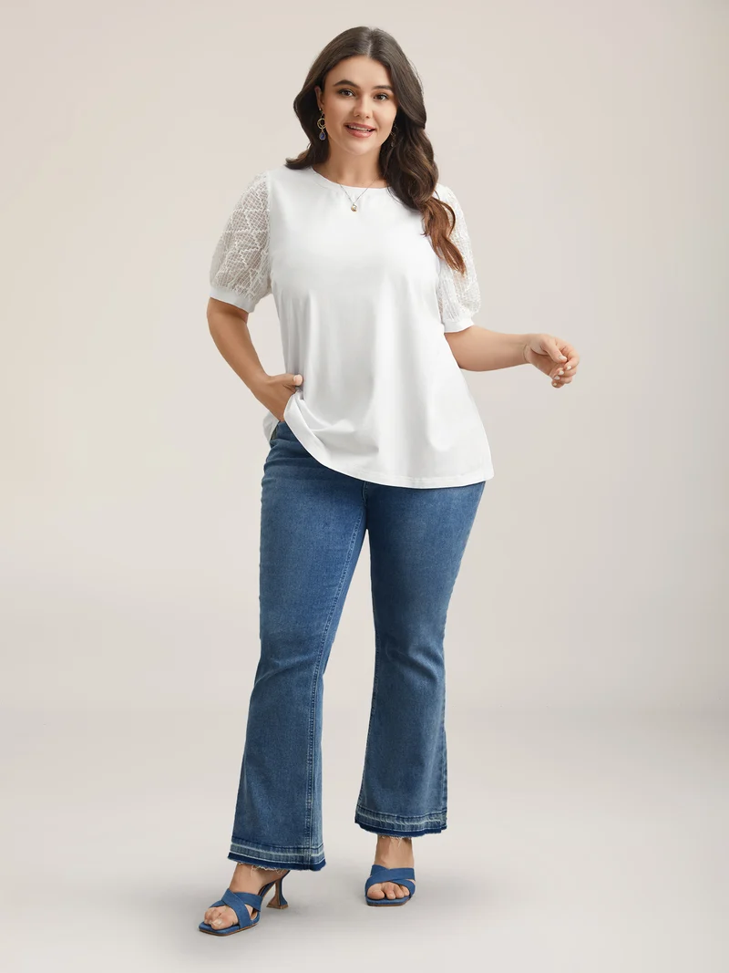 Textured Bubble Lantern Sleeve T-Shirt