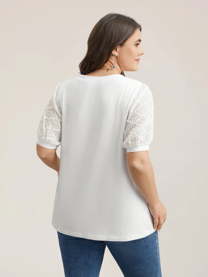 Textured Bubble Lantern Sleeve T-Shirt