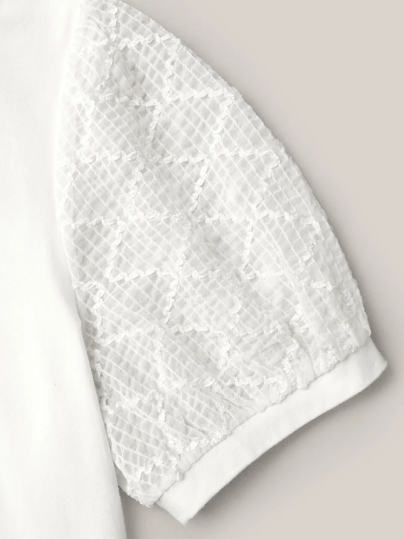 Textured Bubble Lantern Sleeve T-Shirt