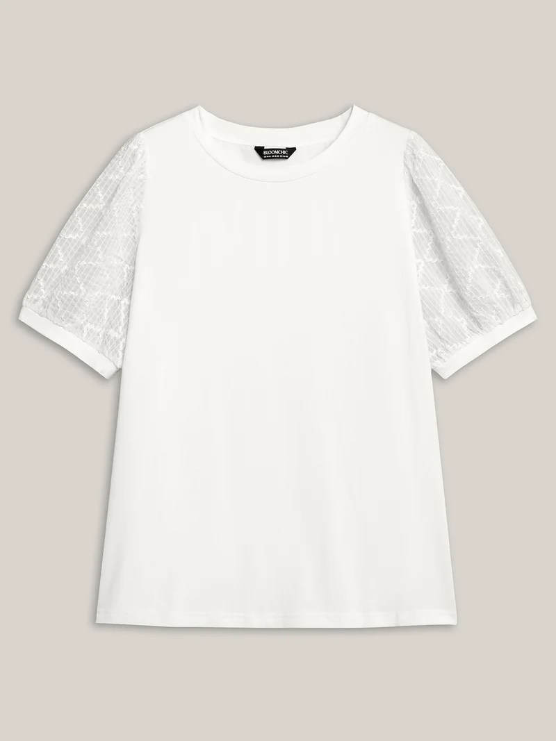 Textured Bubble Lantern Sleeve T-Shirt