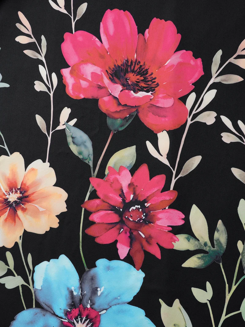 Floral Print V-Neck Half-Sleeve Midi Dress
