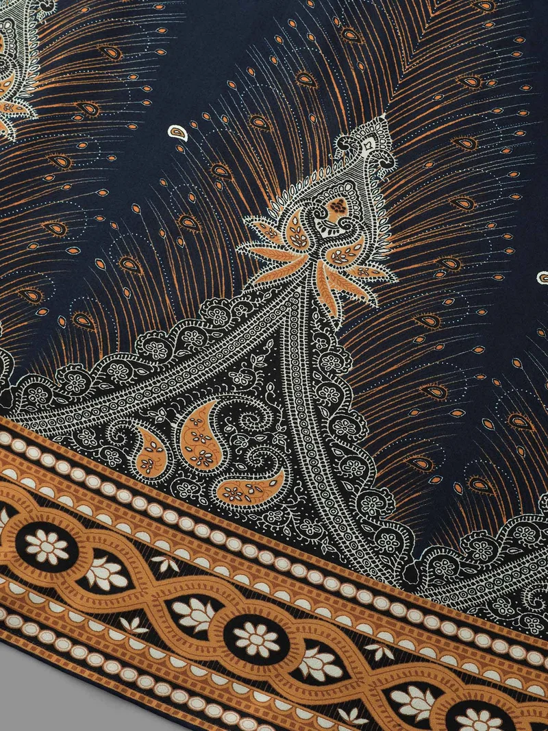 Notched Collar Boho Print Contrast Dress