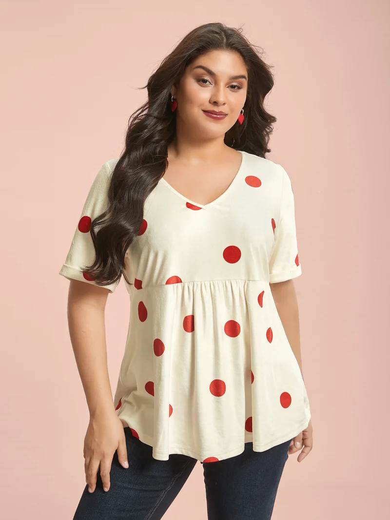 Mink Velvet Polka Dots Contrast T-Shirt
