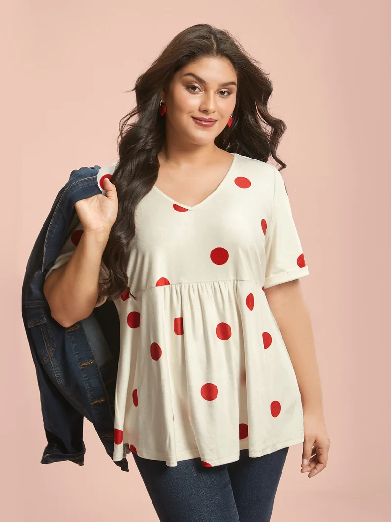 Mink Velvet Polka Dots Contrast T-Shirt