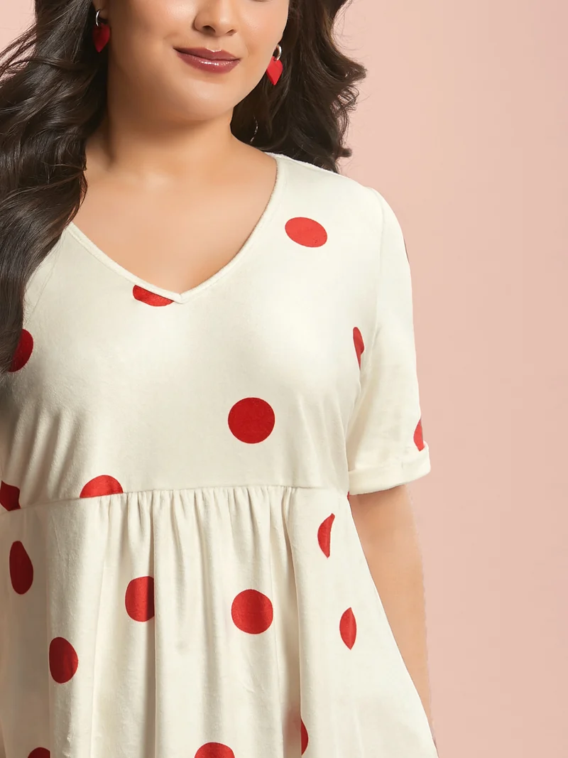 Mink Velvet Polka Dots Contrast T-Shirt