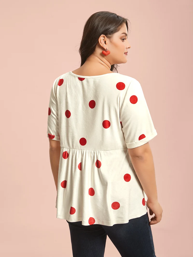 Mink Velvet Polka Dots Contrast T-Shirt