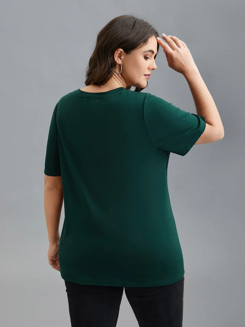 Floral Motif Round Neck Fitted T-Shirt